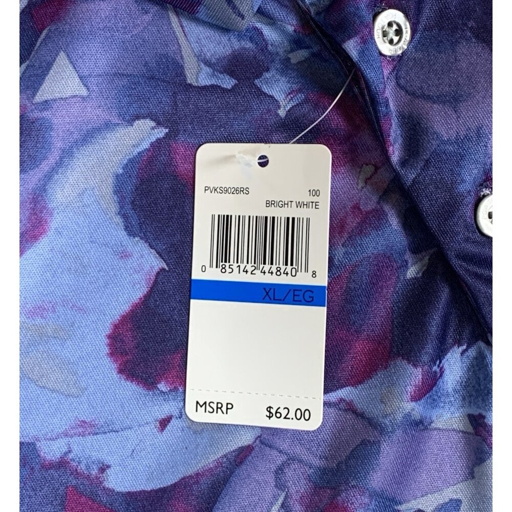 PGA Tour Floral Print Golf Polo Shirt Mens XL Purple Blue Soft Comfortable - Picture 5 of 8